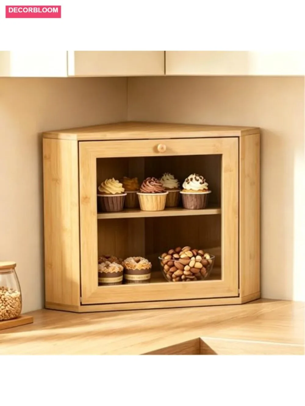 Bamboo Corner Bread Box, 2-Tier Kitchen Countertop Storage, Farmhouse Bread